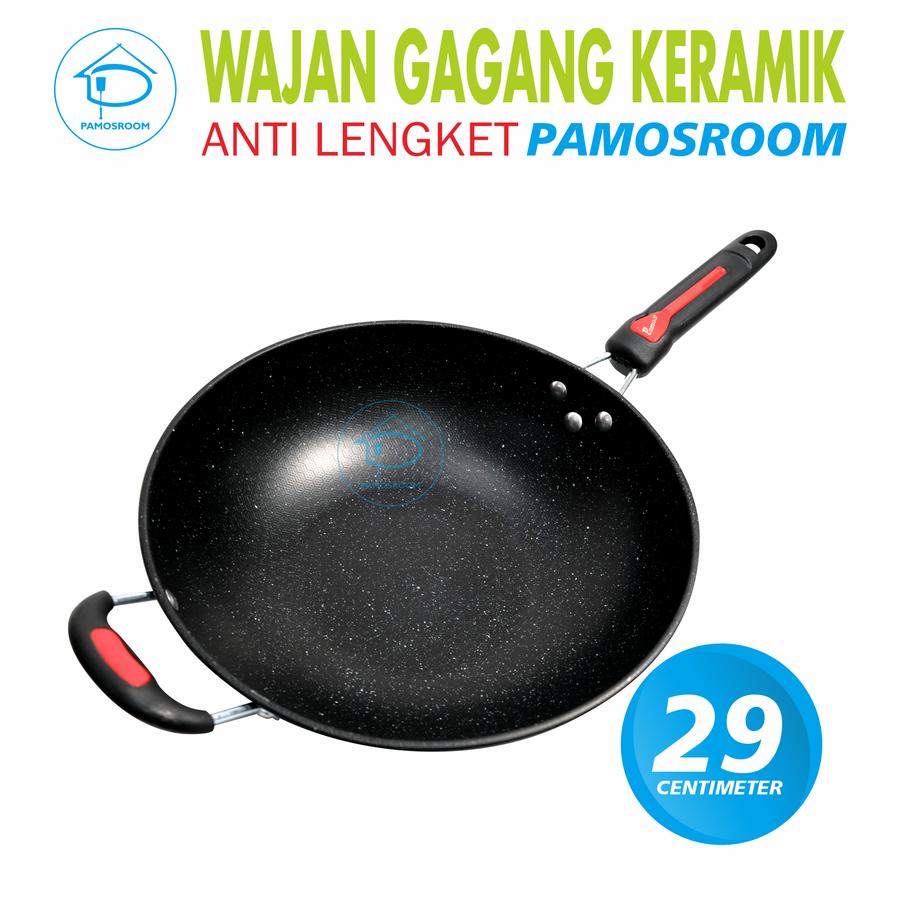 Pamosroom Kuali Wajan Penggorengan Gagang 29cm Keramik Anti Lengket